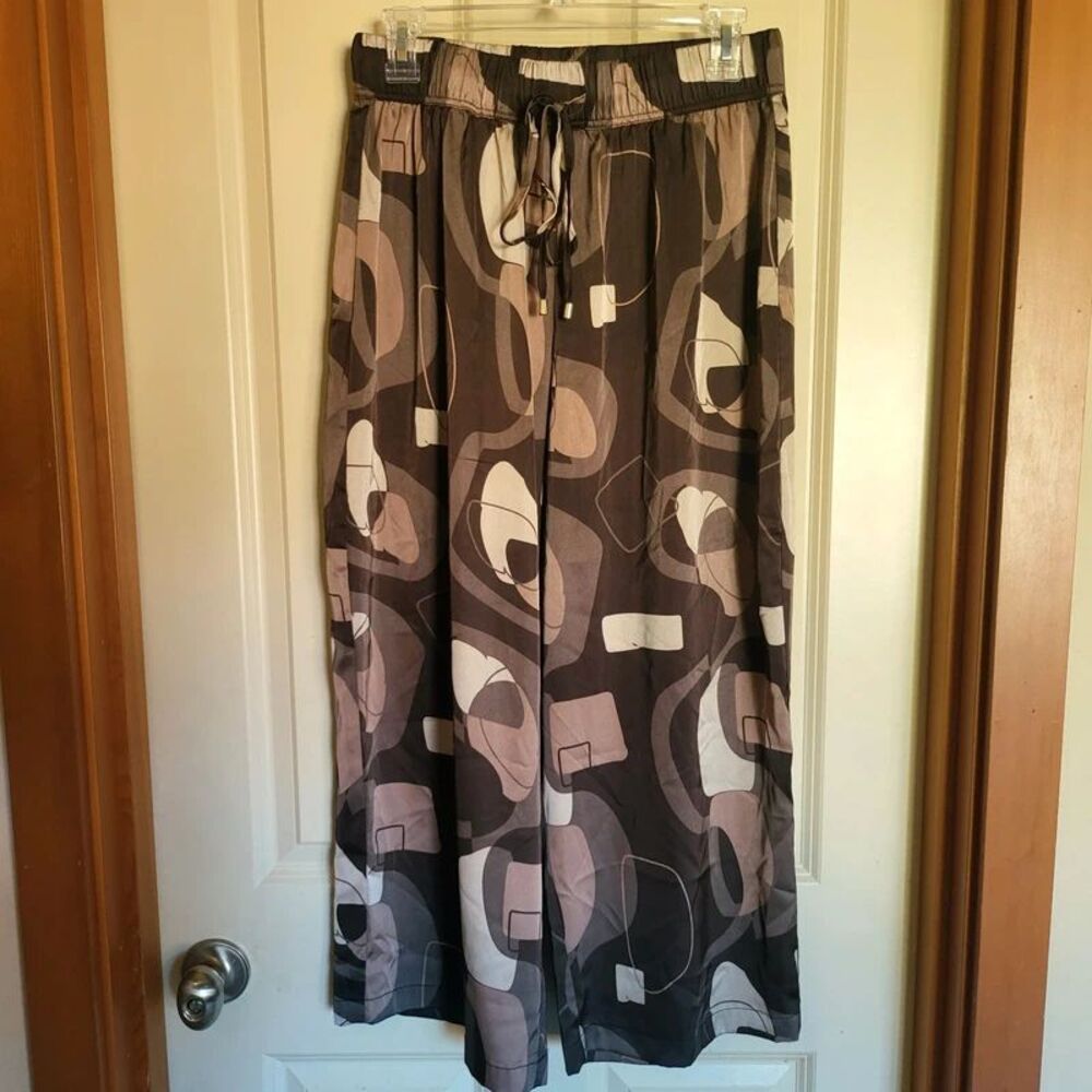 Adrianna Papell Women's Brown Geometric-print Wide-leg Pants Size M